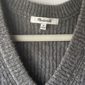 Madewell Gray Ribbed V-Neck Sweater